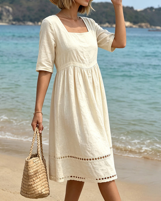Square Neck Solid Color Pullover