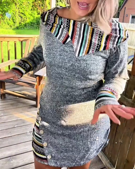 Retro Button Print Dress