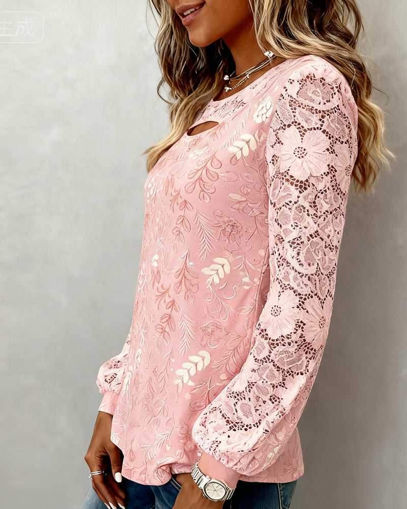 Hollow-Out Fashion Patchwork Blouse