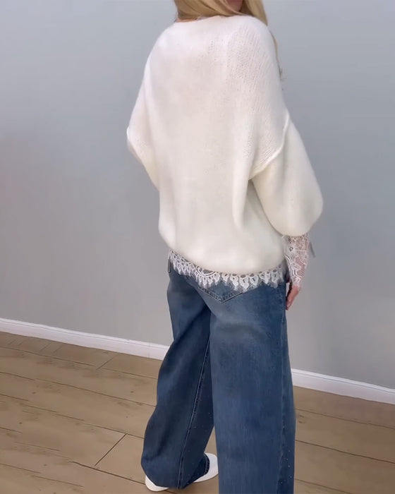Stylish Cozy Lace Patchwork Pullover