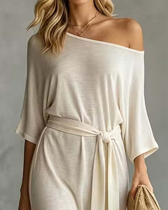 Off-Shoulder Tie Slit Dress