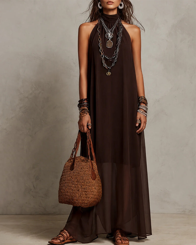 Halter High Neck Sheer Long Dress