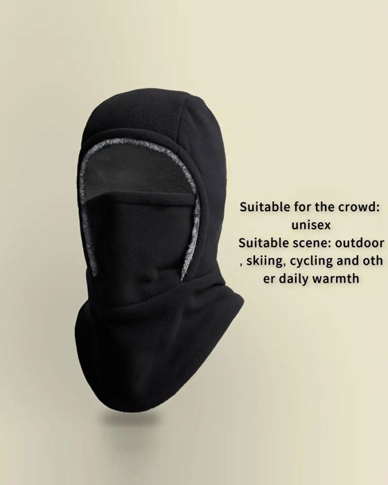 Winter 2 In 1 Hat And Face Mask Windproof Thick Fleece Lining For Outdoor Sports Black