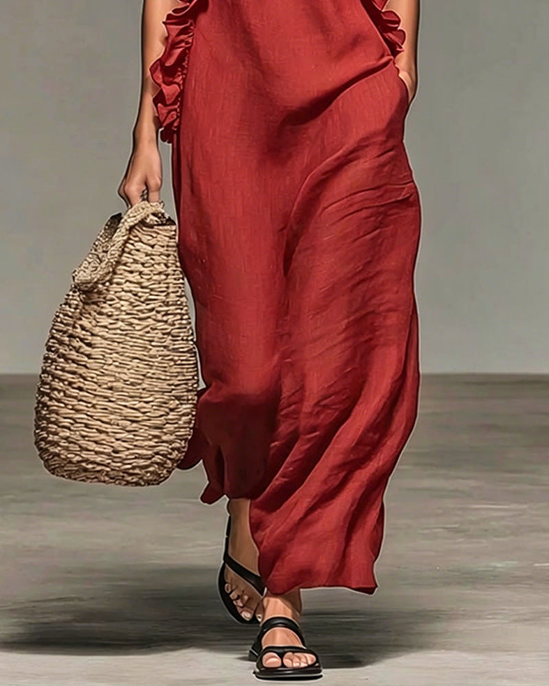Halterneck Ruffled Long Dress