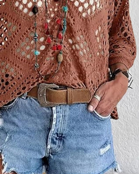 Diamond-Patterned Openwork Loose Top