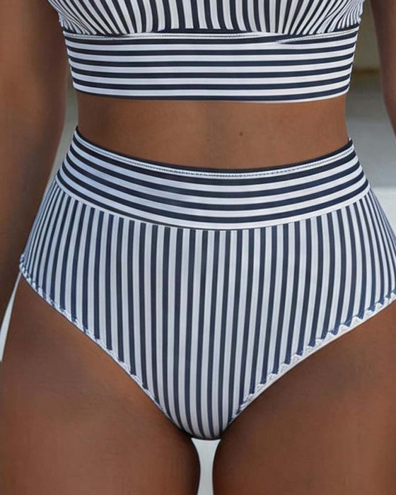 Vertical Stripe High Waist Sporty Bikini