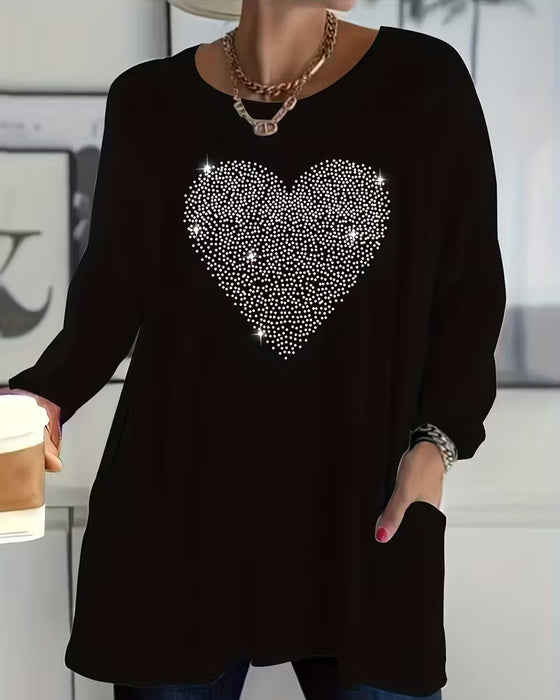 Fine Glitter Love Pocket Design Top