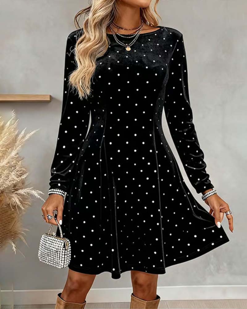 Sparkling Polka Dot Waist-Cinching Elegant Dress