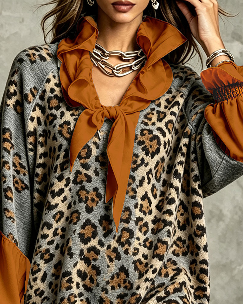 Leopard Patchwork Casual Sweater Dress