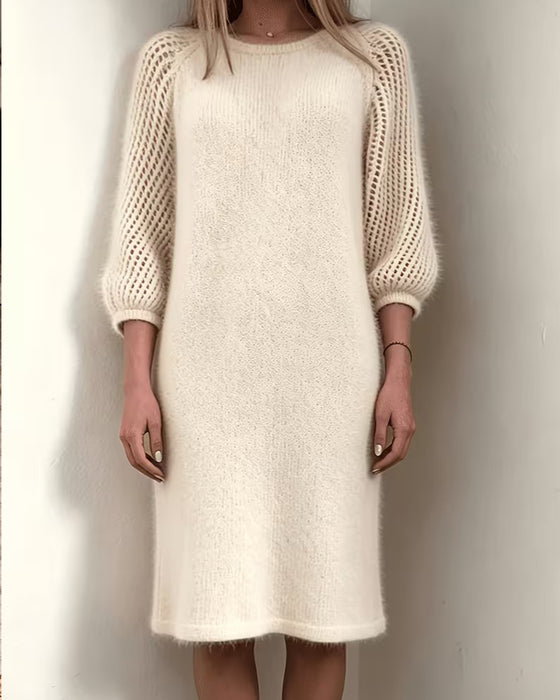 Crew Neck 3/4 Sleeve Sweater Dress