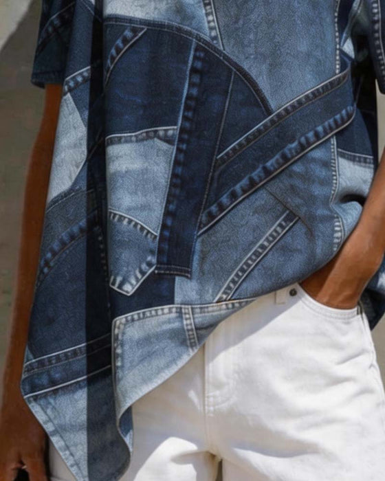 One-Shoulder Twist Knot Patchwork Blouse