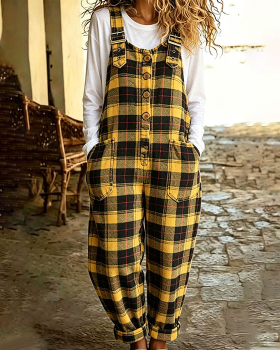 Check Button Pocket Jumpsuits