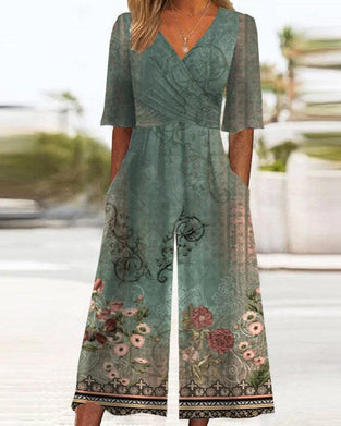 Vintage floral print pocket jumpsuit