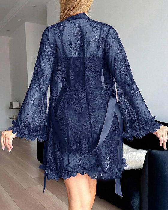 Lace Cover-Up Spaghetti Strap Lace Trim Pajama Dress