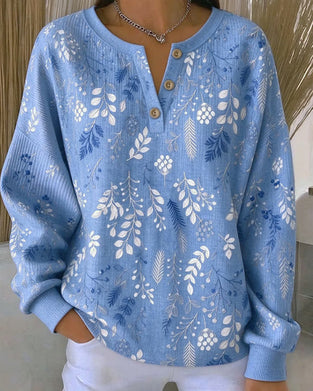 Waffle Henry Collar Floral Print Sweatshirt
