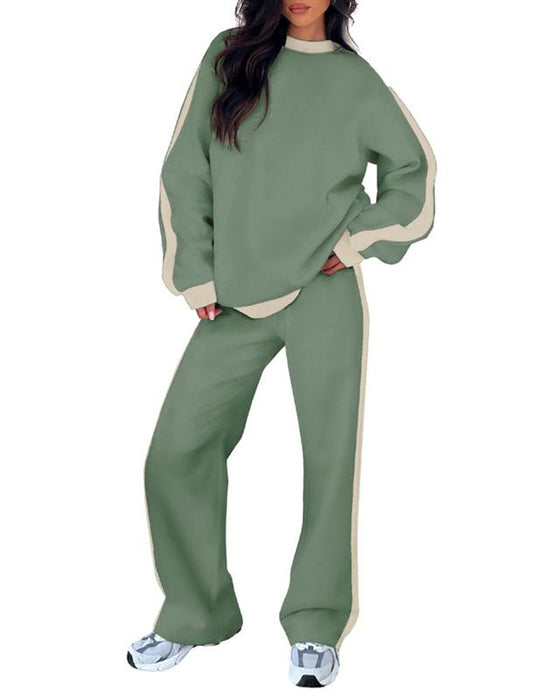 Side-Color Block Crewneck Sweatshirt Set