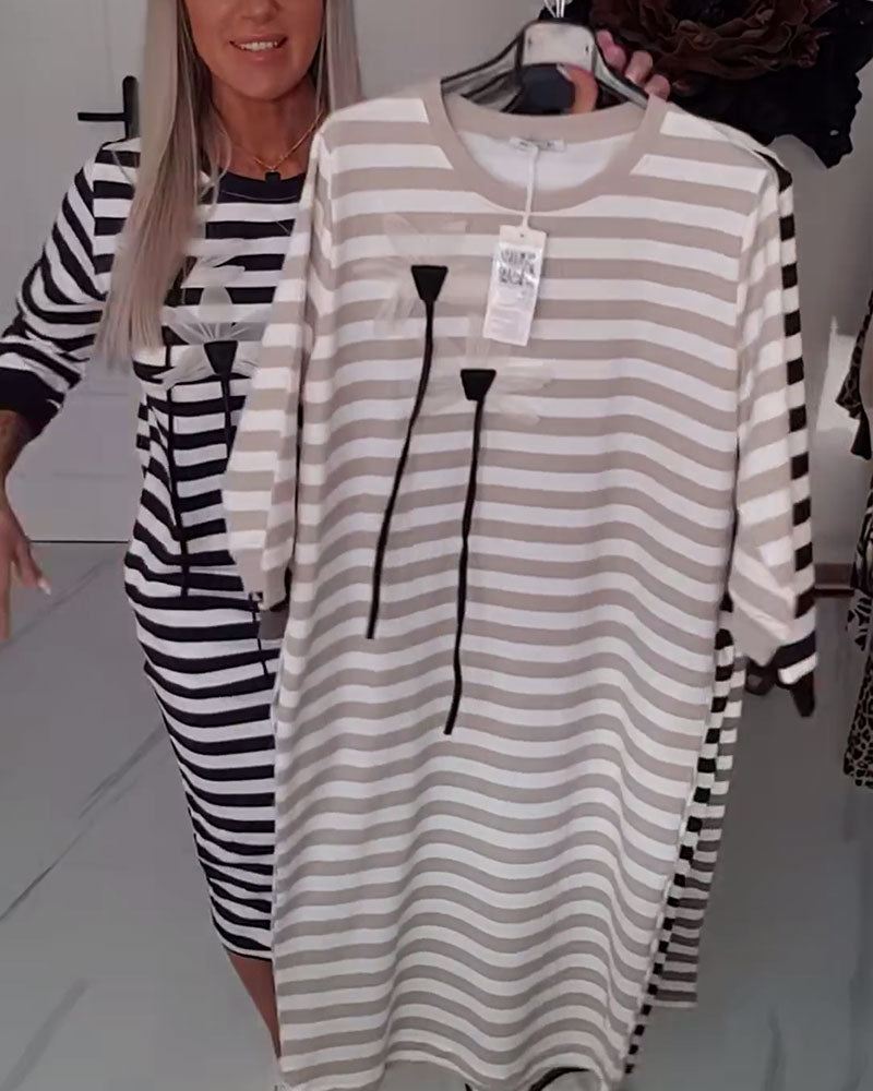 Casual Round Neck Striped Dress