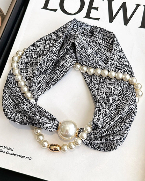 Long Pearl-Embellished Silk Necklace