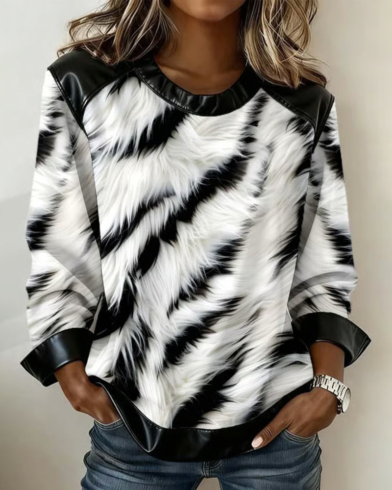 Fashionable Patchwork Print Long-Sleeved Sweatshirt