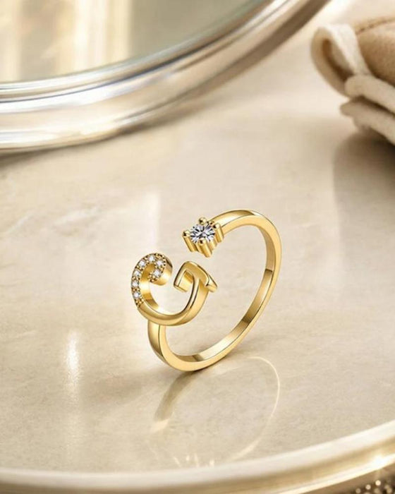 Adjustable Sparkling Initial Ring For Women