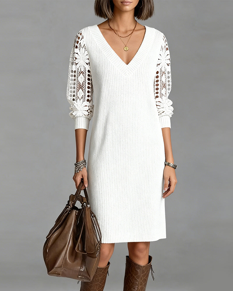 Lace Long-Sleeved V-Neck Fashion Dress