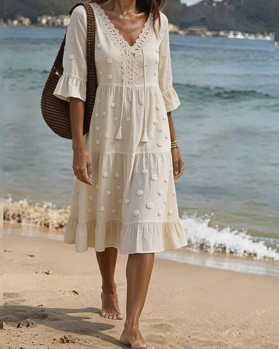 Ruffled V-Neck Tie Dress