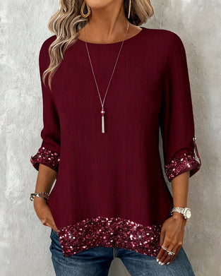 Round Neck Loose Sequin Top
