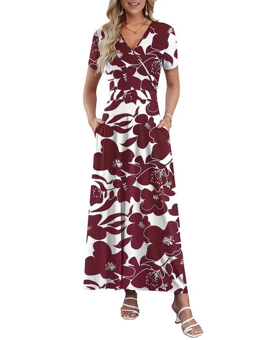 V-Neck Printed Short-Sleeved Dress