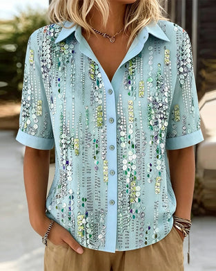 Sequin Vertical Stripe Short-Sleeve Shirt