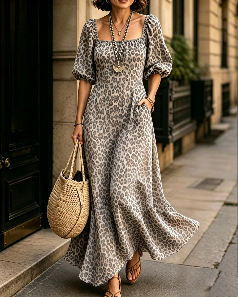 Square Neck Leopard Fashion Dress