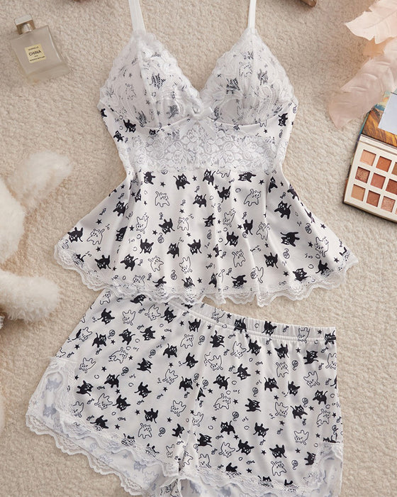 Lace Patchwork Sexy Pajama Set