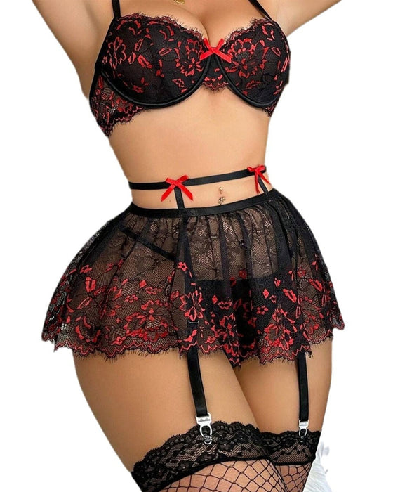 Lace Ruffle Backless Sheer Sexy Suit