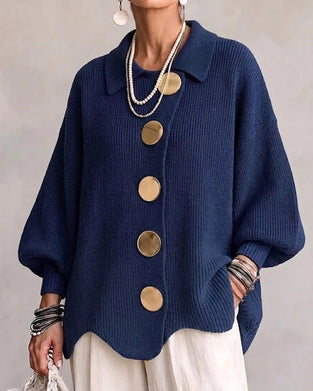 Large Metal Button Lapel Cardigan