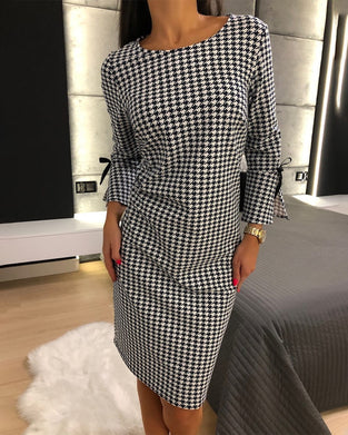 Houndstooth Long-Sleeved Fashion Dress