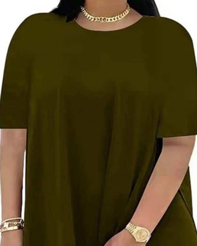 Solid Color Loose Short-Sleeve Pants Set