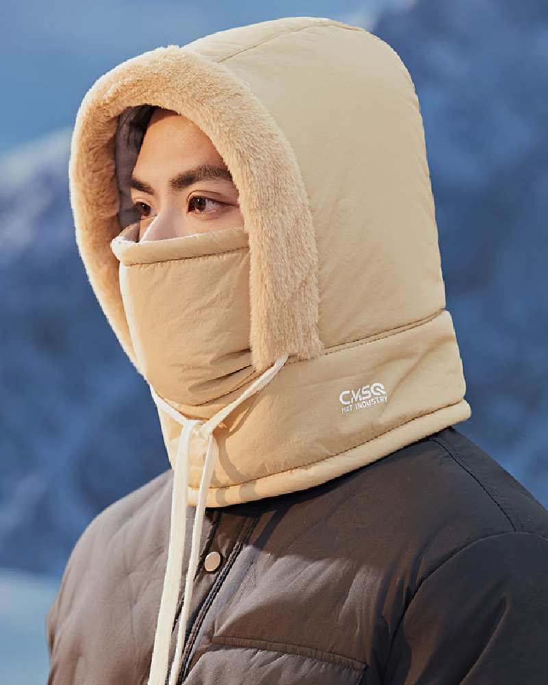 Thickened Thermal Hood With Plush Lining And Face Mask For Men And Women