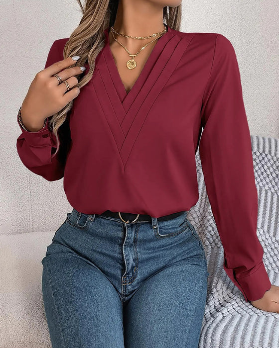 V-Neck Layered Solid Long Sleeve Top