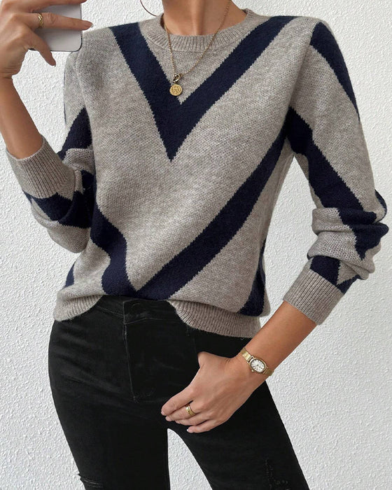 Geometric-Print Crew Neck Jumper