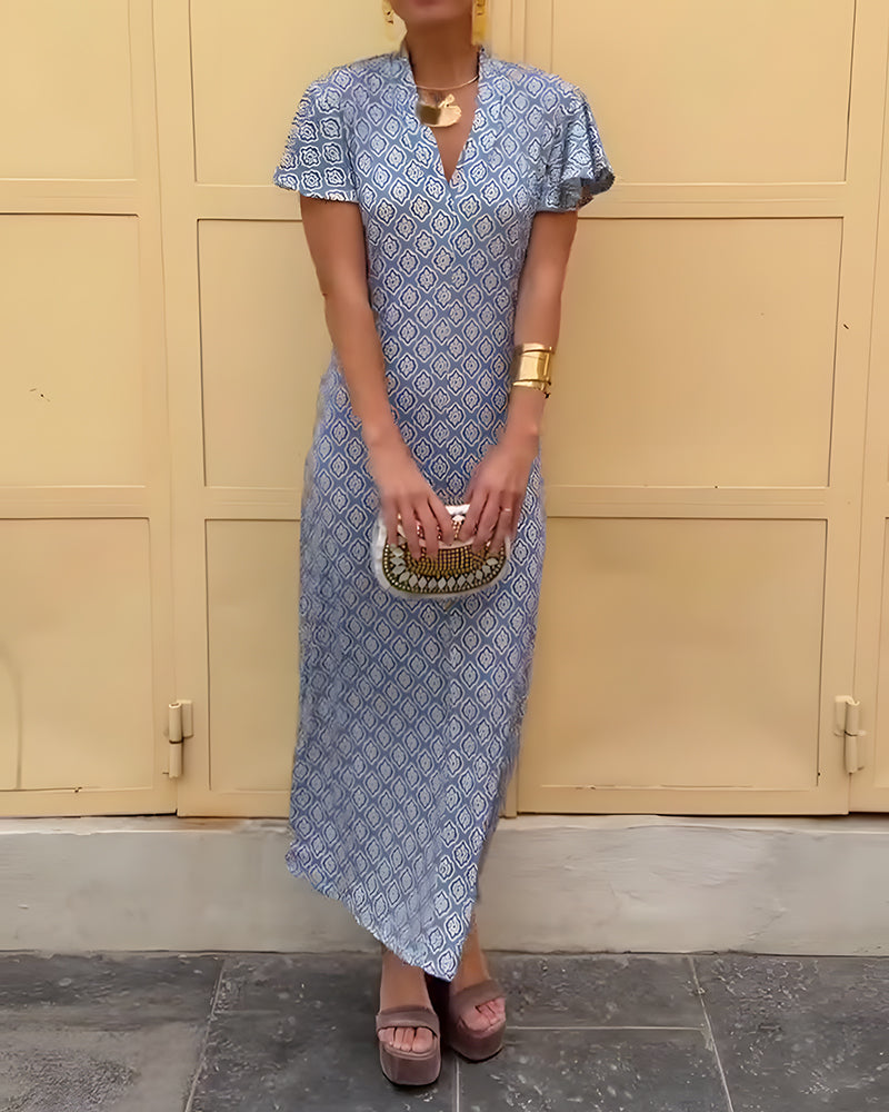 V-Neck Ruffle Leopard Patchwork Dress