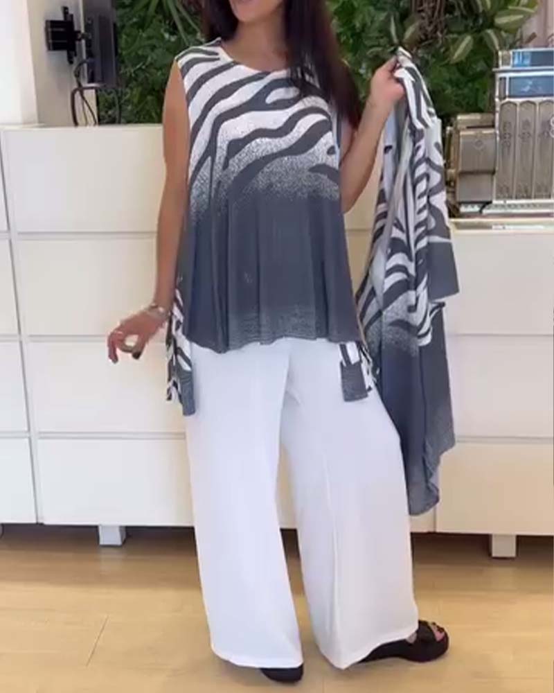 Sleeveless Zebra Print Tank Top