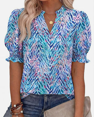 Floral Puff Short Sleeve Blouse