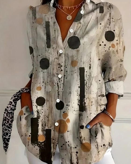 Polka Dot Fashion Collared Shirt