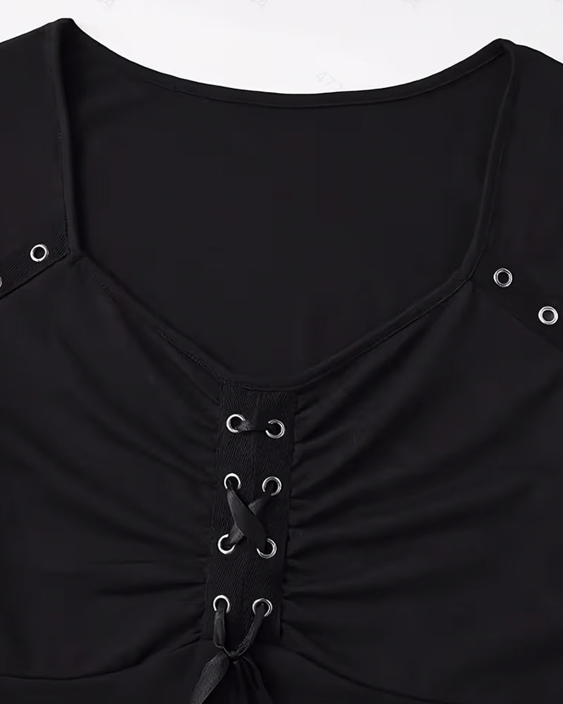 Solid Color Cross Straps Blouse
