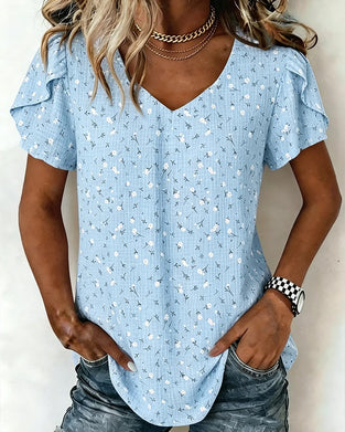 V-Neck Floral Short Sleeve T-Shirt