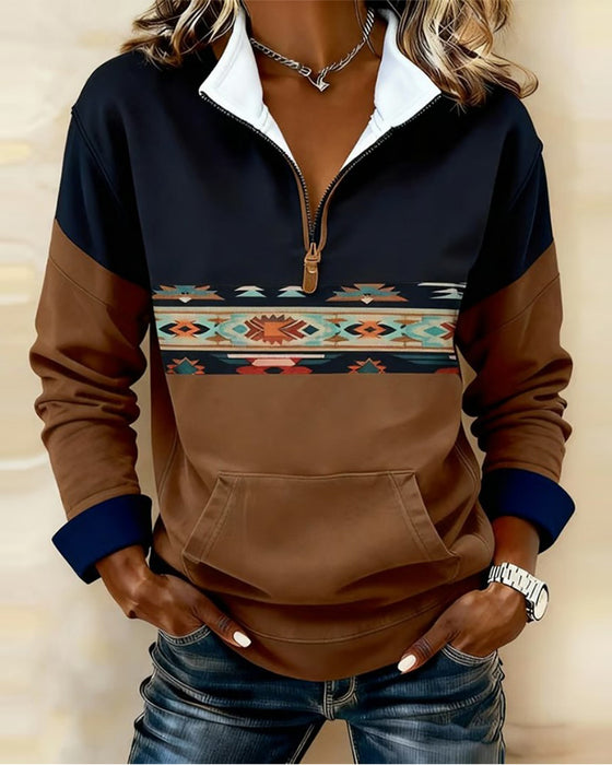 Stand-Up Collar Color-Blocked Sweatshirt