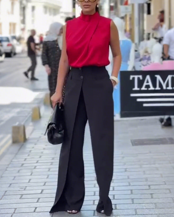 Asymmetric Layered Wide-Leg Pants