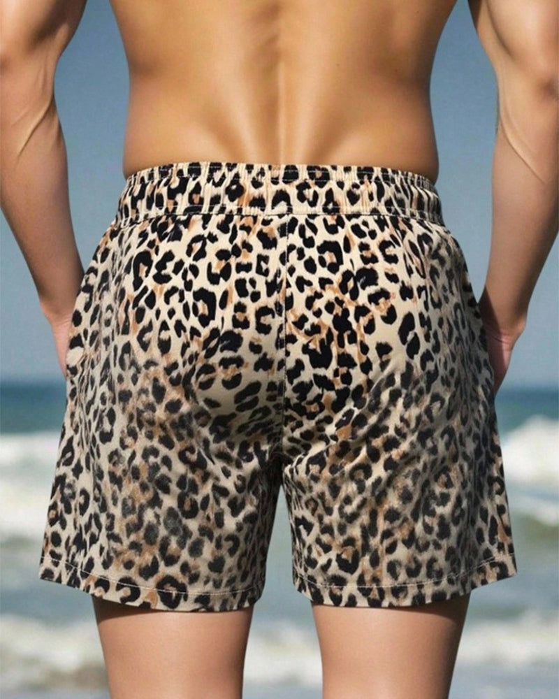 Men's Leopard Print Beach Shorts
