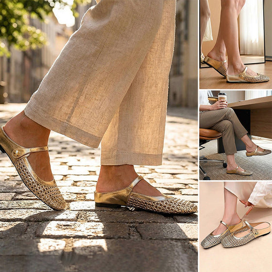 Square Toe Woven Hollow Shoes