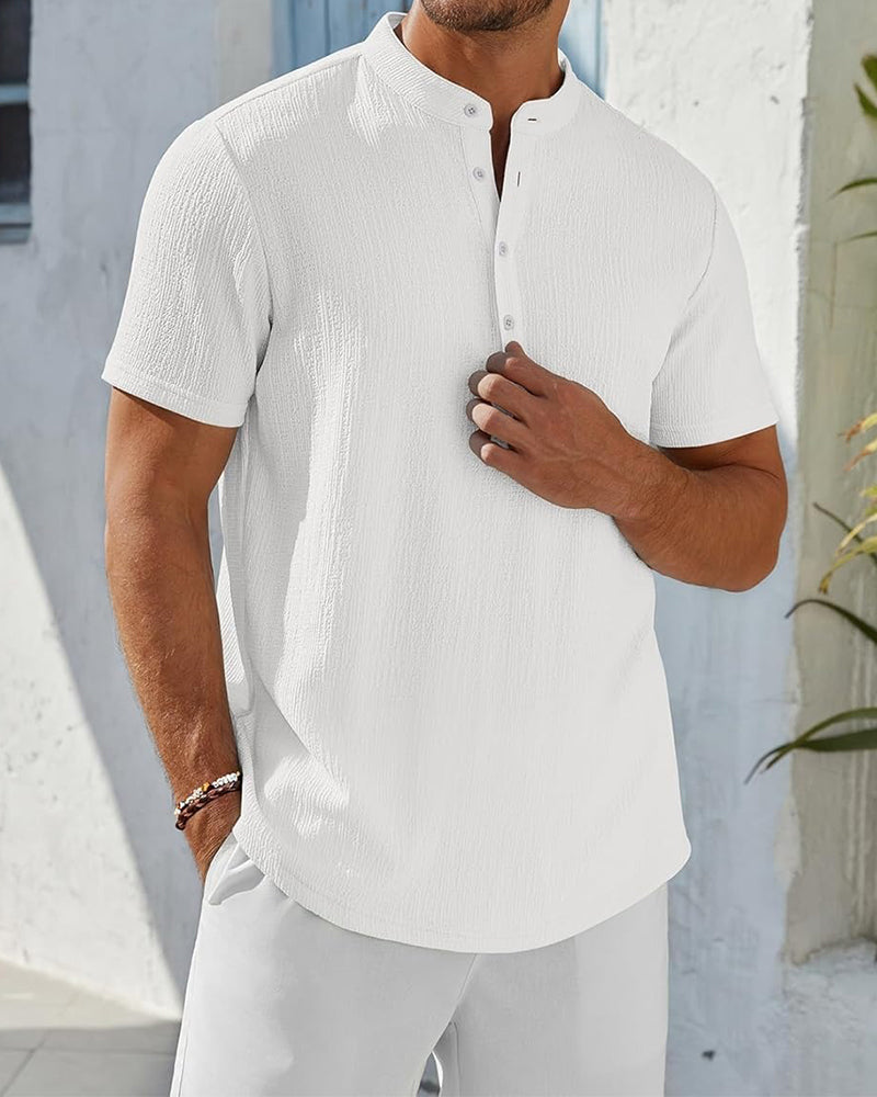 Solid Color Loose Henley Shirt