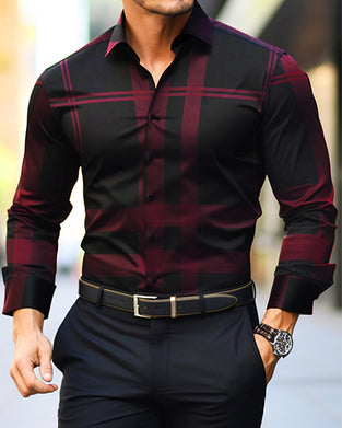 Men's Plaid Print Long Sleeve Button Down Dress Shirt